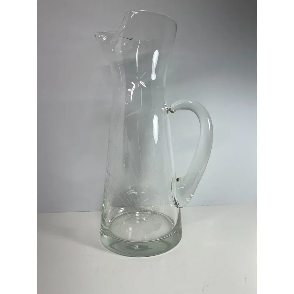 Vintage MCM Atomic Starburst Etched Glass Cocktail Pitcher Carafe 10